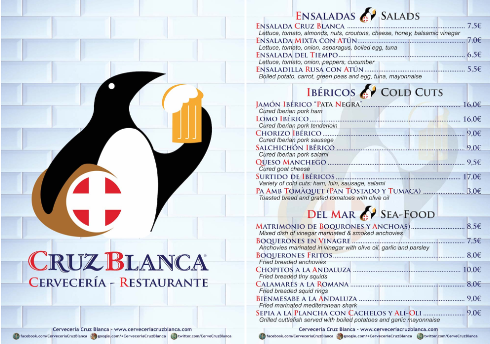 Cervecería Cruz Blanca - La Carta